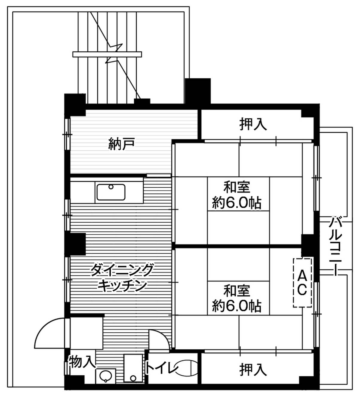 Sơ đồ phòng 2DK của Village House Futawa ở Funabashi-shi