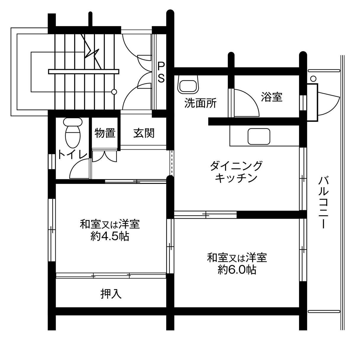 美浜区ビレッジハウス検見川の間取り図2DK