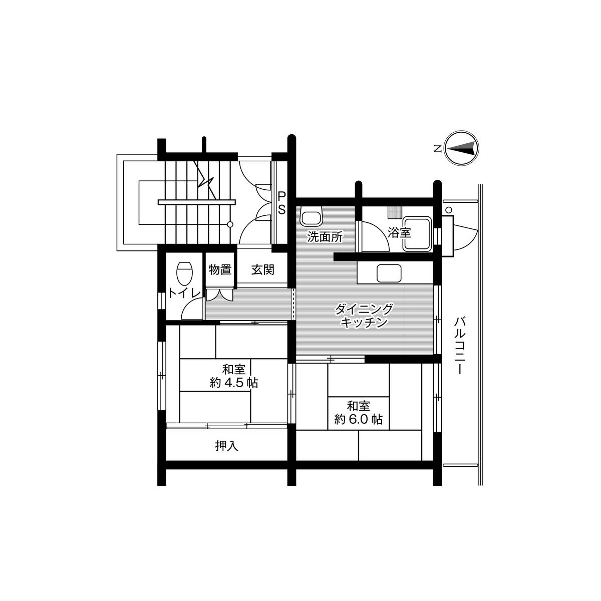 美浜区ビレッジハウス検見川の間取り図2DK