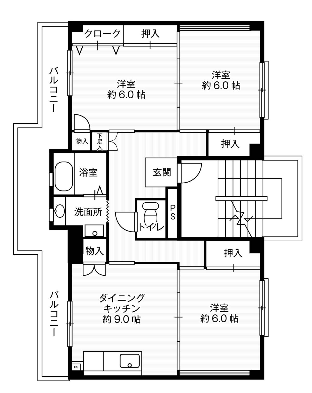 平塚市ビレッジハウス大島の間取り図3DK