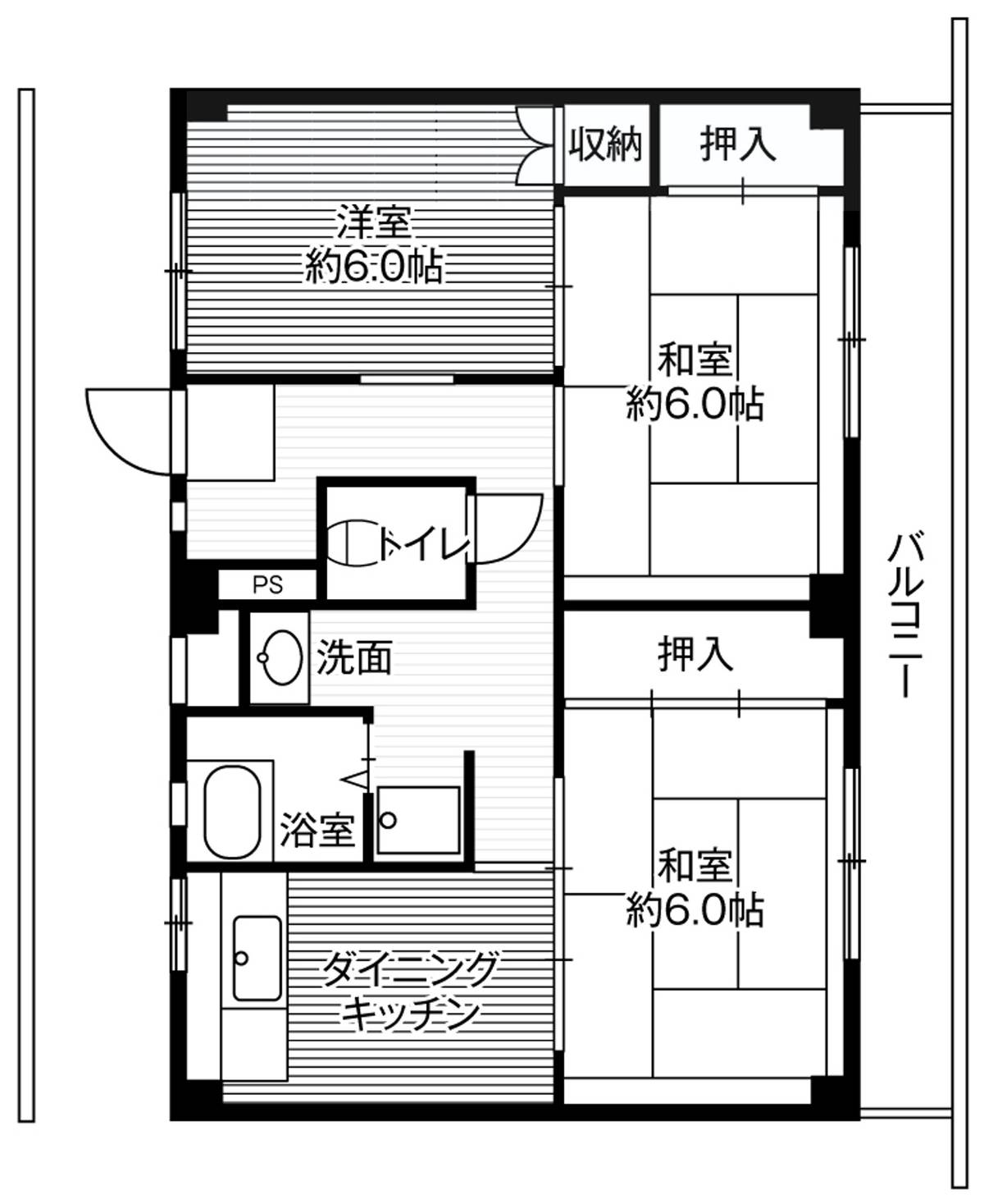 射水市ビレッジハウス太閤山の間取り図3DK