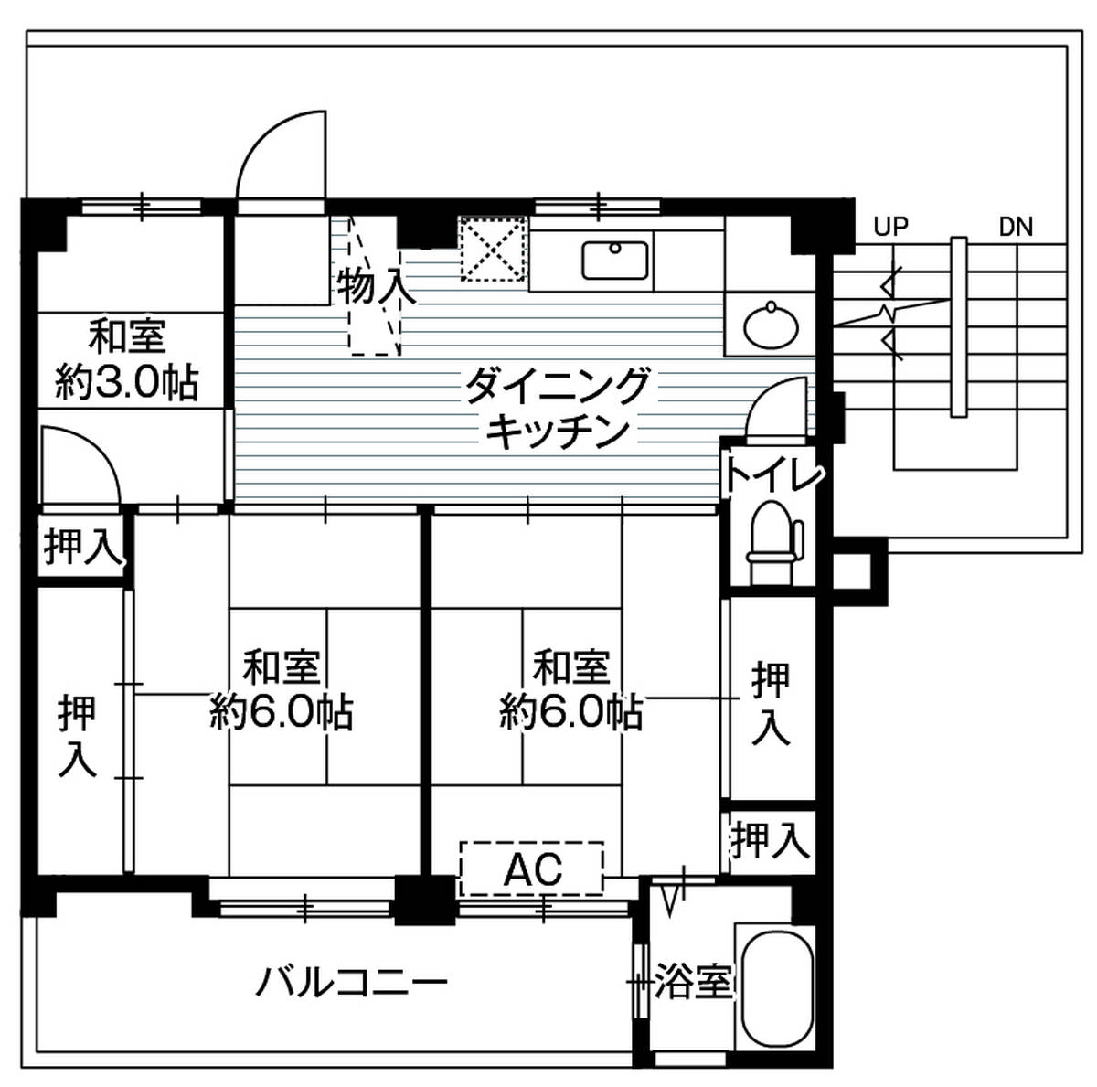 Sơ đồ phòng 3DK của Village House Tokiwadai ở Hodogaya-ku