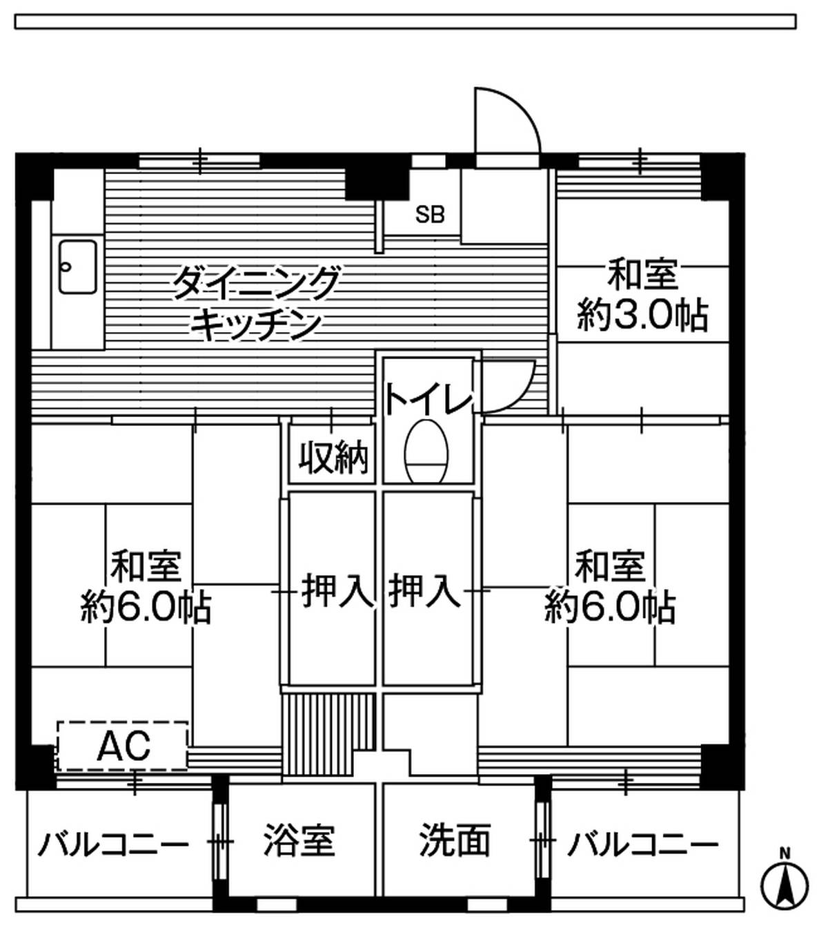 高崎市ビレッジハウス寺尾の間取り図3DK