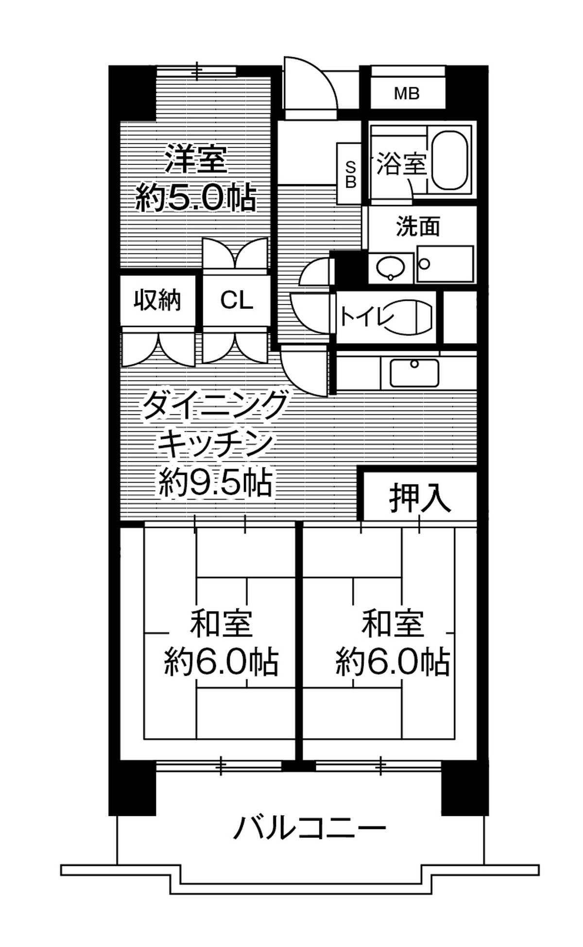 3DK floorplan of Village House Takamigaoka Tower in Higashihiroshima-shi