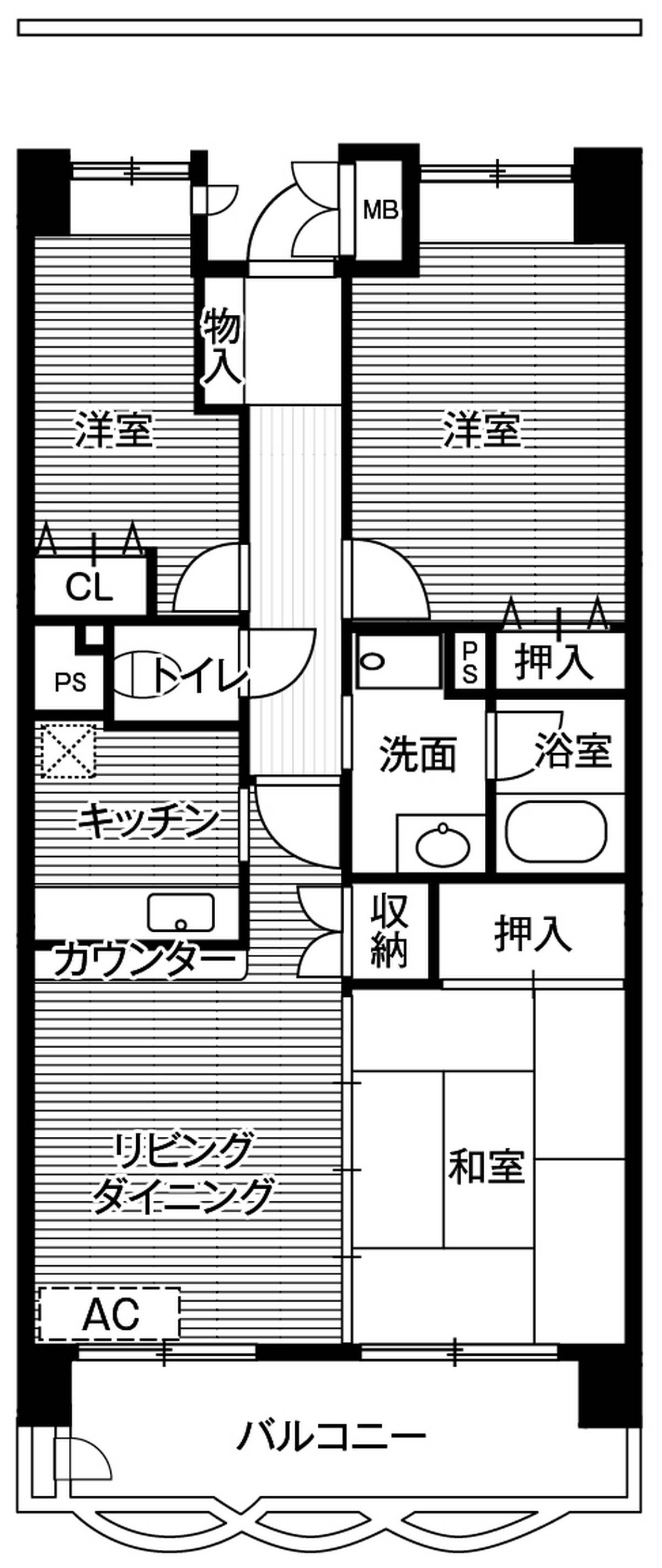 江東区ビレッジハウス潮見タワーの間取り図3LDK