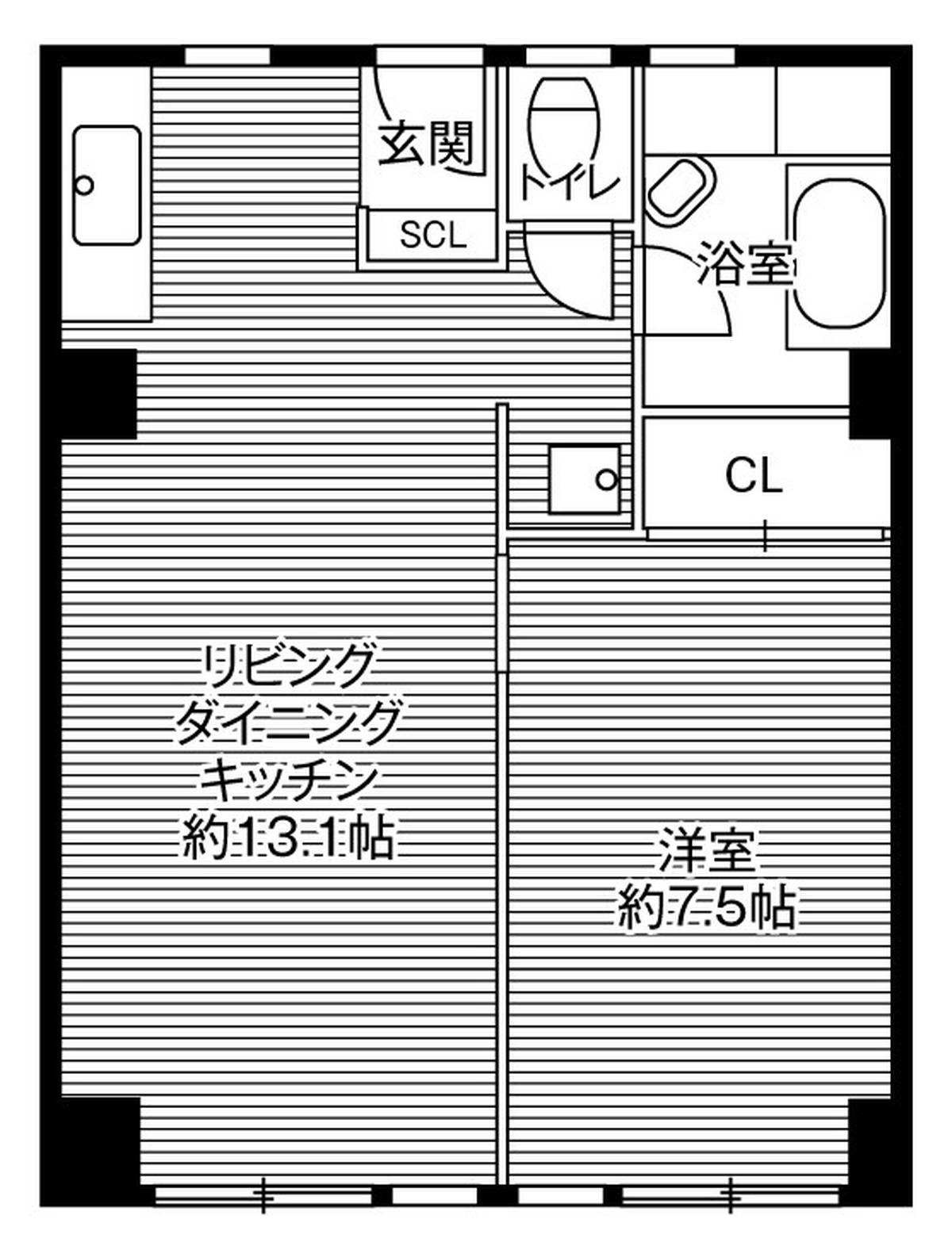 Sơ đồ phòng 1LDK của Village House Johoku Tower ở Wakayama-shi