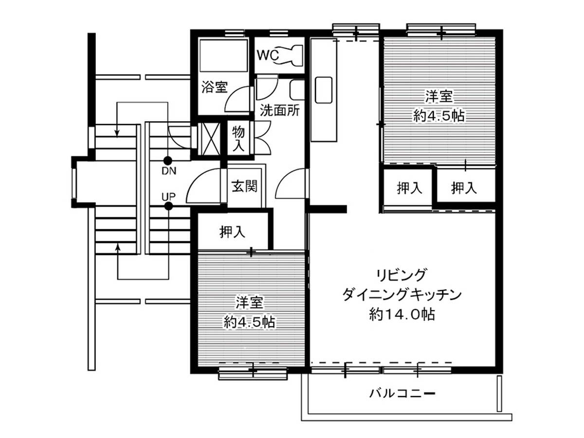 四日市市ビレッジハウス笹川の間取り図2LDK