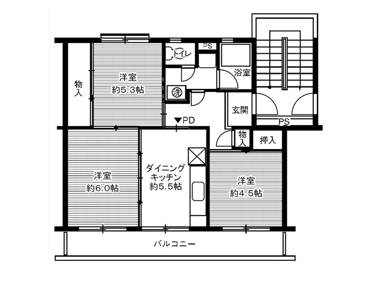 四日市市ビレッジハウス笹川の間取り図3DK